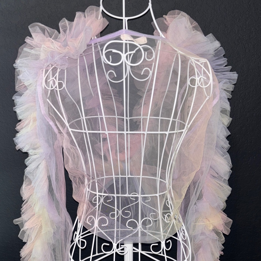 Pastel Pink Tulle Ruffle Wrap - Picture 4 of 8